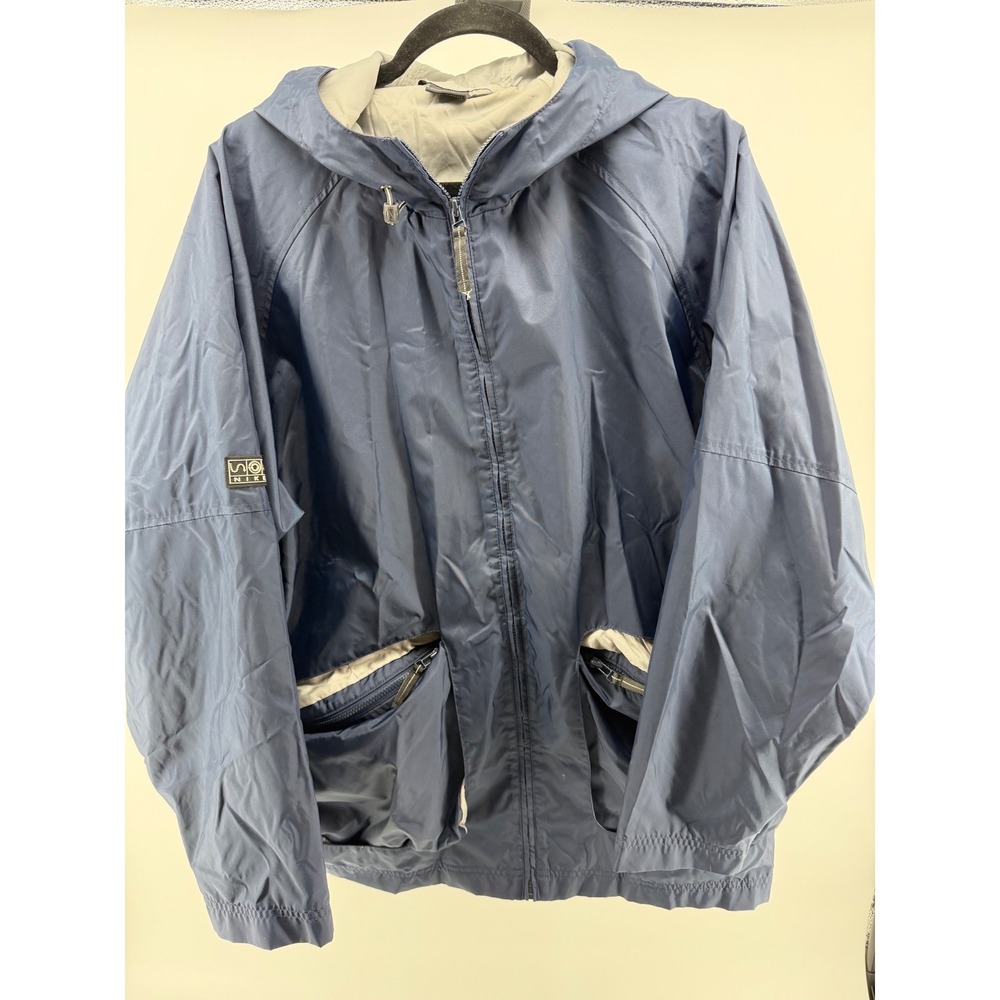 Men's Vintage Nike Hooded Shell Jacket Large Navy Gray Utility Cargo Pockets 90s